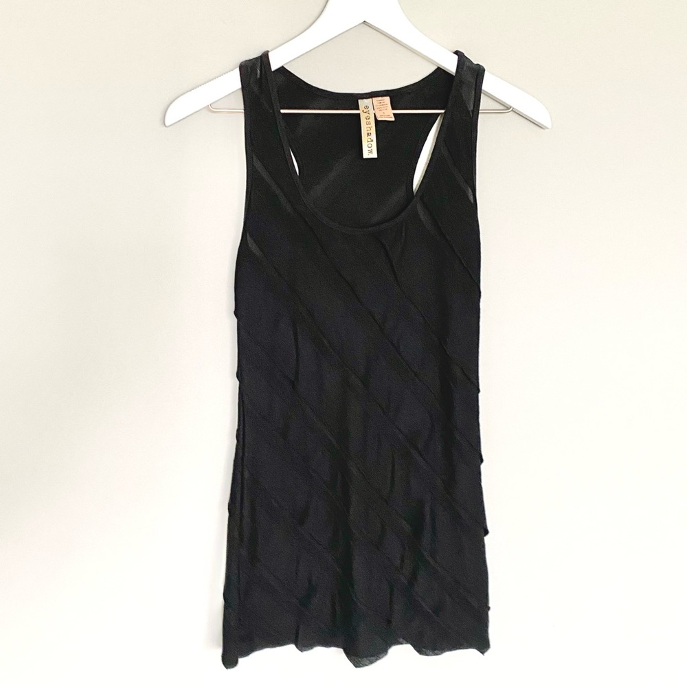 Eyeshadow Black Diagonal Ruffle Racerback Tank Top